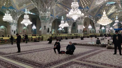 489 Muslim prayers to Allah Islamic God at Imam Reza Shrine in Mashhad Iran Stock Footage