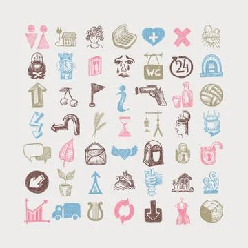 49 hand drawing doodle different icon set, sketchy Stock Illustration
