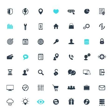 49 icons for web, apps and infographics, business, commerce, technology, isol Stock Illustration