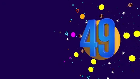 49 number on an orange circle spewing stars, circles against dark background Stock Footage 241840011