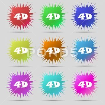 4D sign icon. 4D-New technology symbol. Nine original needle buttons. . Raster Stock Illustration