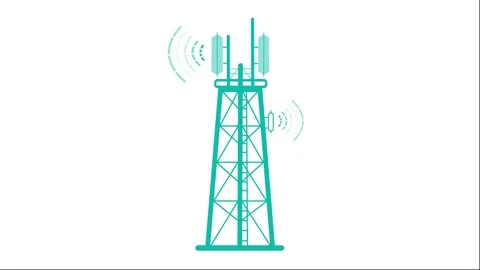 4G 5G Cell Tower Emitting Radio Waves Animation, Communication Tower with S.. Stock Footage 310638639