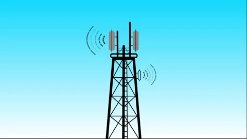 4G 5G Cell Tower Emitting Radio Waves Animation, Communication Tower with S.. Stock Footage 310638671