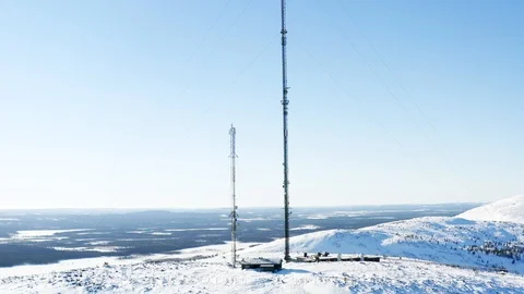 4G 5G Network Telecommunication tower mountains Scandinavia Stock Footage 105930021