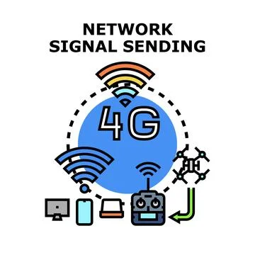 4g network signal sending connecting different devices Stock Illustration