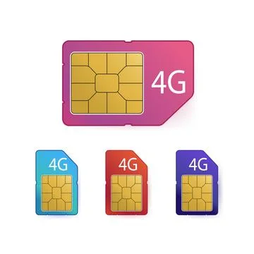 4G Sim card set. Mobile telecommunications technology symbol. Vector stock イラスト素材