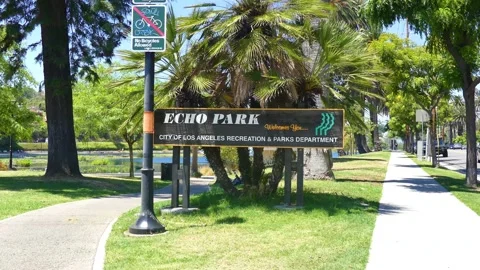 4K 01 Echo Park Lake, Echo Park SIGN, Editorial Establishing, Stock Video Stock Footage 172557244