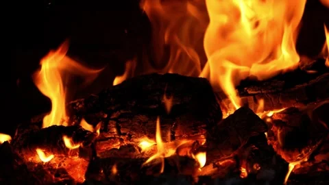 4K 100fps Super Slow Motion Ready - Intense Fire And Embers On Burning Logs Stock Footage 339176550