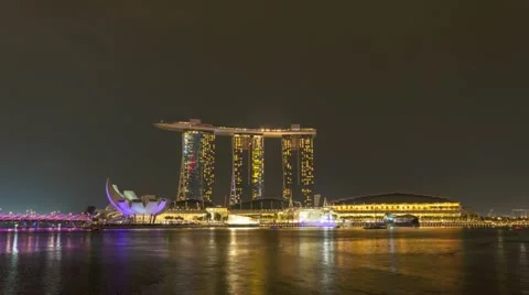 4k -1080 - Timelapse - Singapore Marina Bay Sands Laser Show Stock Footage