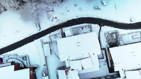 4K 10Bit Drone Flyover Over Snowy Residential Complex in Forest Stock Footage 334837548