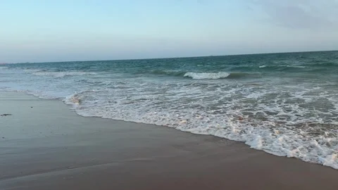 4K 120fps High Frame Rate Ocean Surf and Waves Breaking on Sandy Beach Stock Footage 330932266
