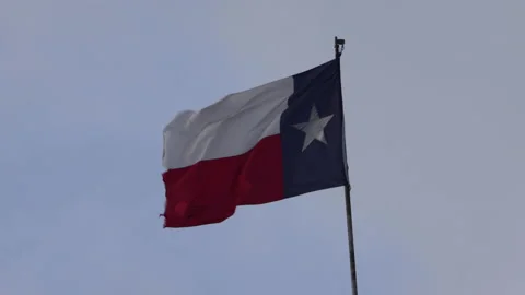 4K 120fps Slow Motion Long Shot of a Texas state flag waving in a cloudy sky Stock Footage 194043650