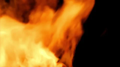 4k 150 Frames looping close-up fire black background Stock Footage 323887532
