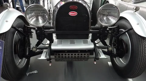 4k 1984 Teal Bugatti Oldtimer Silver Classic Car motorshow Stock Footage 49565418