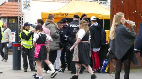 4K 2016 Munich Oktoberfest Octoberfest entrance police security check German Stock Footage