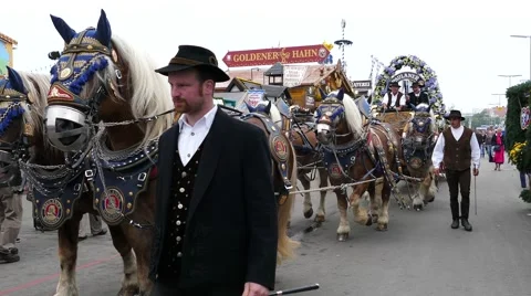 4K 2016 Munich Oktoberfest Octoberfest Fairground horse cart German Beer Stock Footage