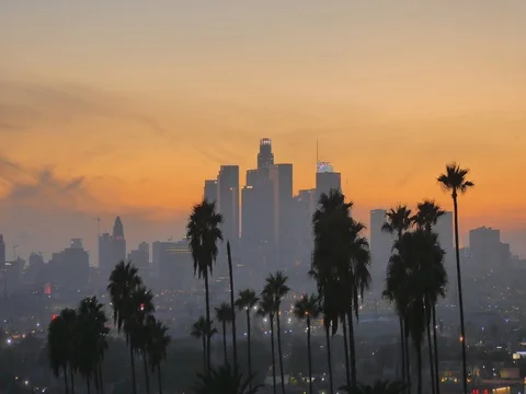 4k 24fps Sunset Of Downtown Los Angeles from Montecito Heights Stock Footage 83025265