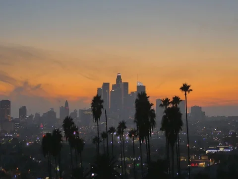 4k 24fps Sunset Of Downtown Los Angeles from Montecito Heights Stock Footage