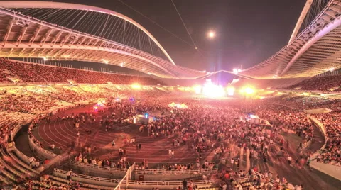 4K 24p timelapse of crowd gathering at stadium for live music concert Stock Footage 50033270