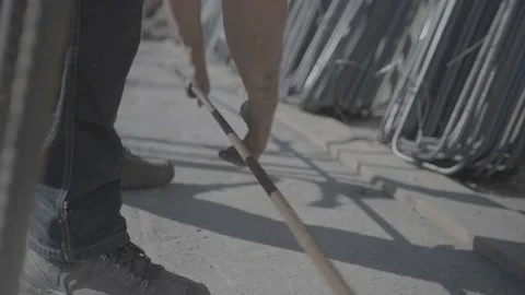 4K 25 fps slowmotion construction worker shifting metal pipes Stock Footage 171209661