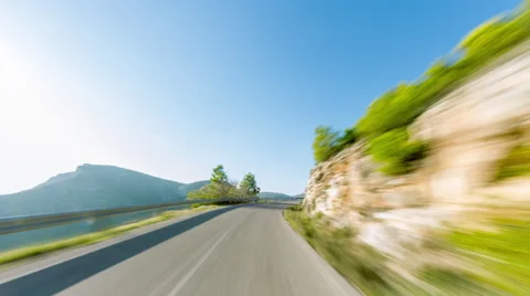 4K 25p Hyperlapse sunny day drive pov mountain road countryside Stock Footage 56691737
