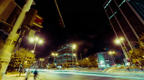 4K 25p motion control timelapse pan,Athens,night skyscrapers buildings downtown Stock Footage 56131336