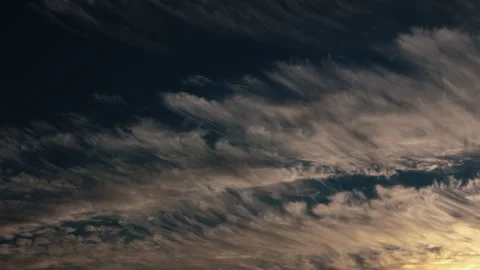 4K 29.97 fps Cloudscape: Setting Sun and Fibrous Cirrus Fading into Nightfall Video stock 347777912