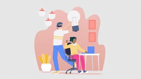 4K 2D Animation of Idea Theft,  Character Stealing Light Bulb, Alpha Channel Stock Footage 310054111