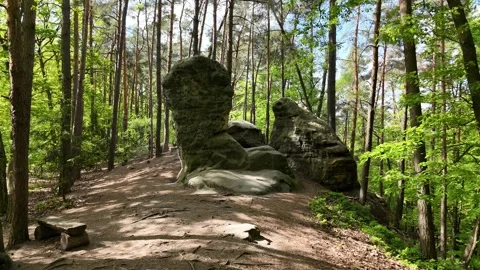 4K 30fps Drone Forward Flight to Giant Head and Frog Rock Formation Stock Footage 330074231