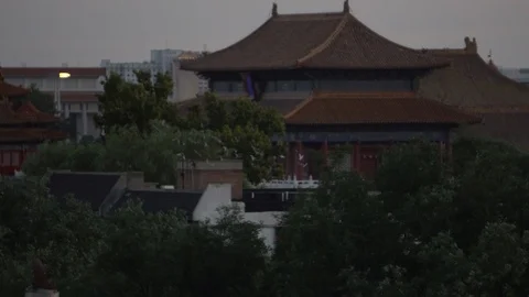 4K 30fps, sunset evening Forbidden City pigeons flying around Beijing Stock Footage 96227584