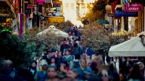 4K 30p Massive crowd of people, weekend shoppers in Athens,Greece,timelapse. Stock Footage 61173918