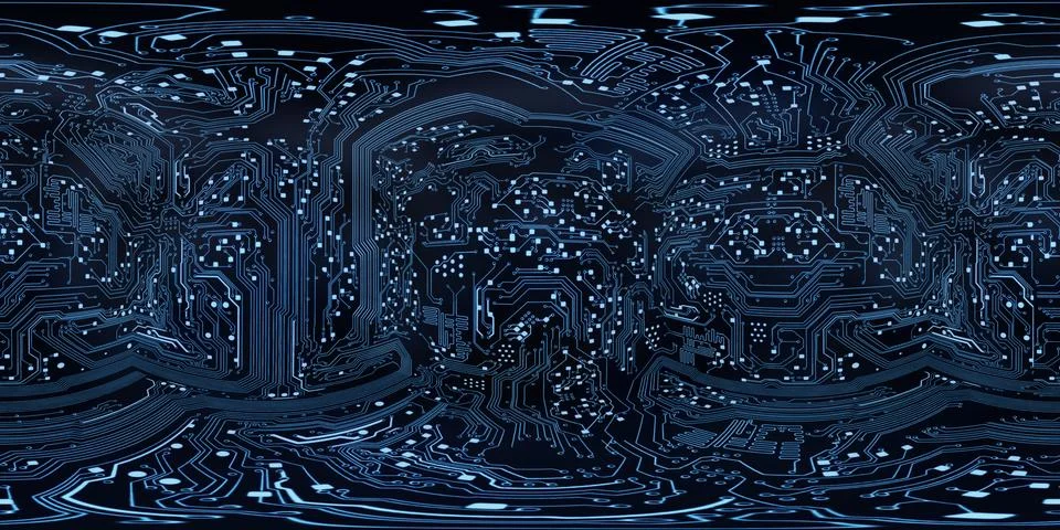 4K 360 Circuits Equirectangular Environment Background Stock Illustration