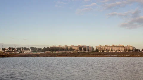 4K 360 Pan Timelapse Ria Formosa Olhao Waterfront view Stock Footage 55857171