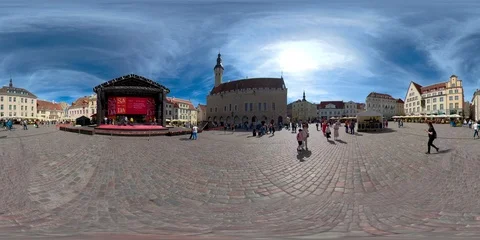 4K 360 VR 360VR of 360 view of the Tallin town hall in Estonia virtual reality Stock Footage 91738640