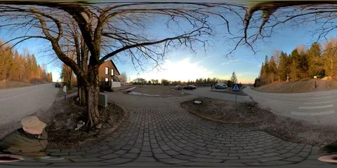 4K 360 VR 360VR of Getting inside the cafeteria in Haanja Estonia virtual Stock Footage 92154036