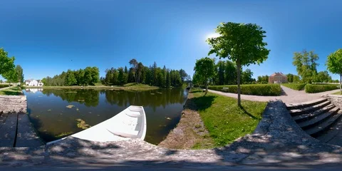 4K 360 VR 360VR of The lake outside the summer garden in Palmse manor in Estonia Stock Footage 91352792