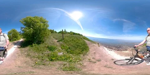 4K 360 VR 360VR of A man biking on the nature reserve in Kopli Estonia virtual Stock Footage 91361901