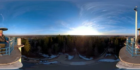 4K 360 VR 360VR of Trees on the forest outside the tower in Haanja Estoni Stock Footage 92154289