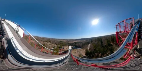 4K 360 VR immersive video of 360 view of the slide on Tehvandi Otepaa in Stock Footage 90984827