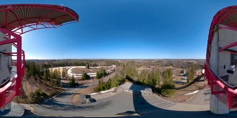 4K 360 VR immersive video of View of the tall slide in Tehvandi Otepaa Es Stock Footage 90987598