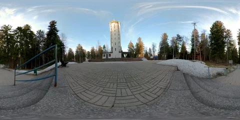 4K 360 VR immersive video of The concrete ground infront of the tower bui Stock Footage 90989591