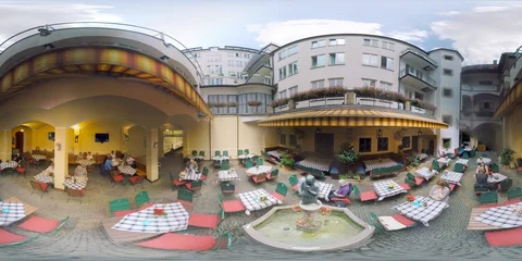 4K 360 VR video Germany Munich open air restorant in historical part Stock Footage 113079932