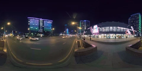 4K 360 Vr Video Moscow New Arbat street view at night Видео 107121069