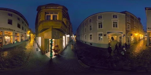 4K 360 VR video Riga old town illuminated for Christmas New Year time, Latvia Видео 122494437