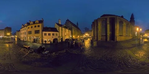 4K 360 VR video Riga old town illuminated for Christmas New Year time, Latvia Видео 122494510