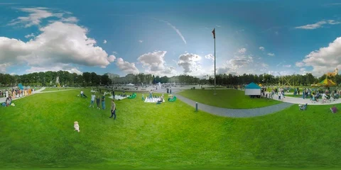 4K 360 vr Vilnius Lithuania Day of City fest people walking playing have fun Stock Footage 106285045