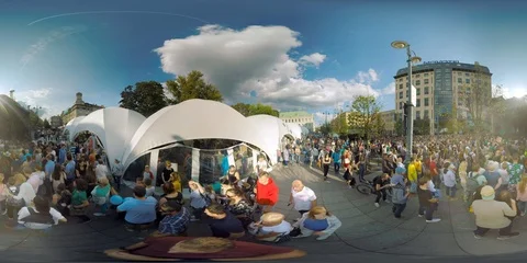 4K 360 vr Vilnius Lithuania Day of City fest people music walking shopping 스톡 동영상 106285049