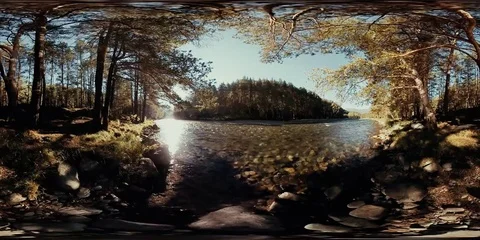 4K 360 VR Virtual Reality of a river flows over rocks in this beautiful forest Stock Footage 71095008