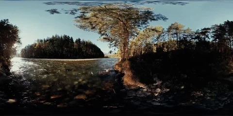 4K 360 VR Virtual Reality of a river flows over rocks in this beautiful forest Stock Footage 74059677