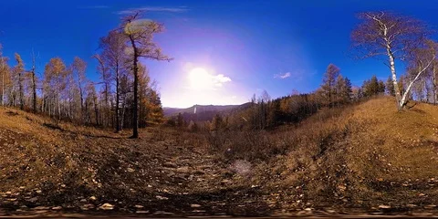 4K 360 VR virtual Reality of a beautiful mountain scene at the autumn time. Wild Stock Footage 86014664